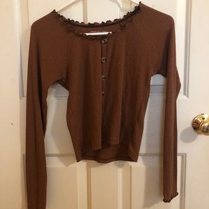 Burnt Orange Long Sleeve Cropped Shirt